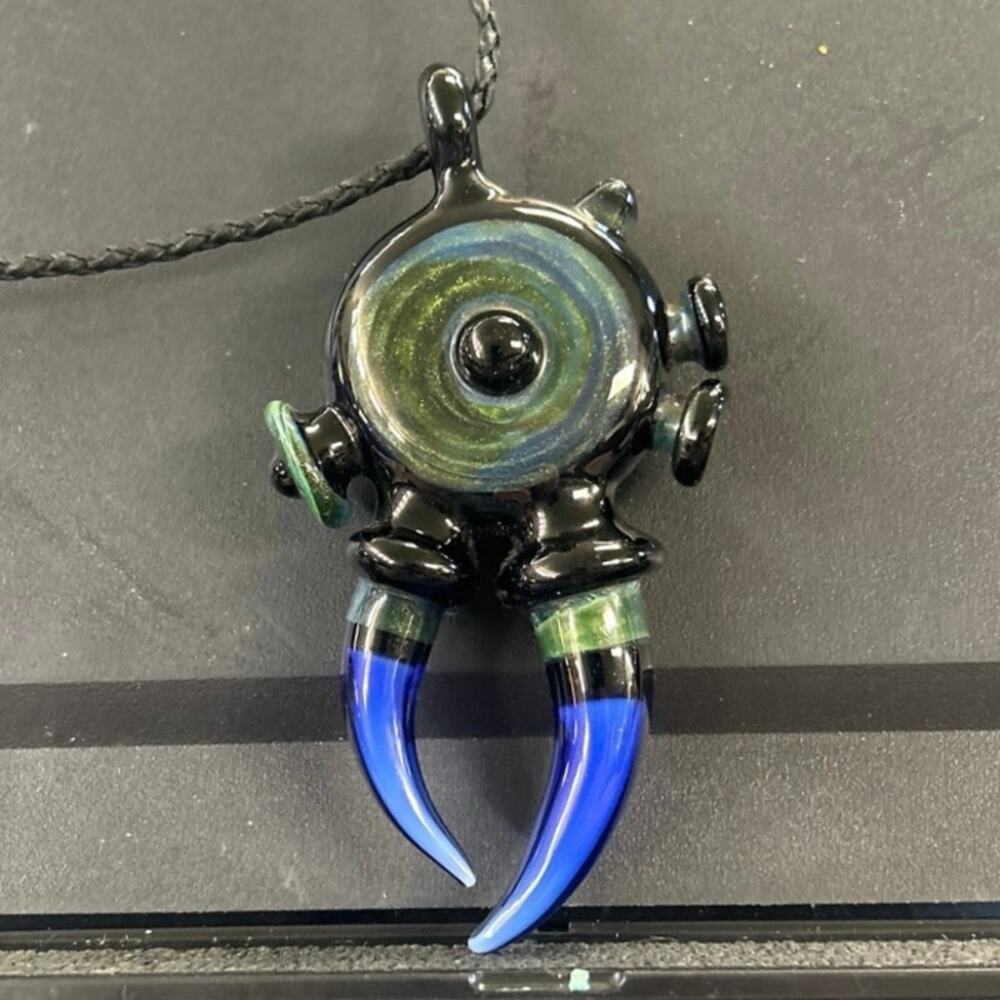 Large Pendant Handblown Glass With Cord Vintage Artistic Jewelry